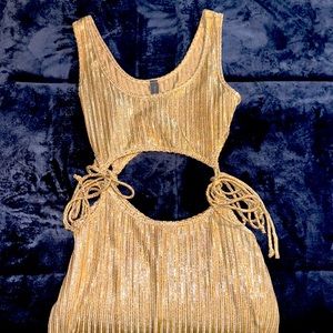 Brand New: May Pink brand , sleeveless jumpsuit, size medium, color gold